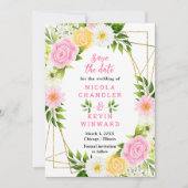 Summer Pink and Yellow Flowers and Foliage Wedding Save The Date (Voorkant)
