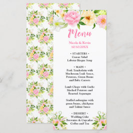 Summer Pink and Yellow Flowers Wedding Menu