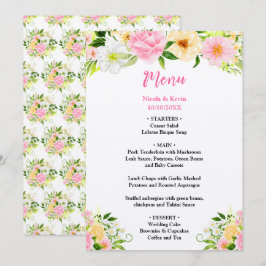 Summer Pink and Yellow Flowers Wedding Menu