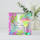 Summer Pink Birthday Colorful Cocktail Kaart (Staand voorkant)