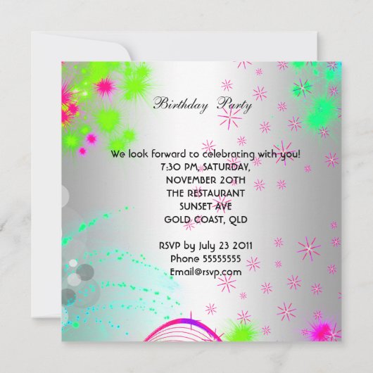 Summer Pink Birthday Colorful Cocktail Kaart (Achterkant)