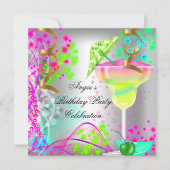 Summer Pink Birthday Colorful Cocktail Kaart (Voorkant)