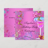 Summer Pink Birthday Colorful Cocktail Kaart (Voorkant / Achterkant)