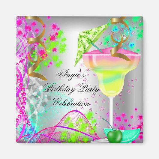 Summer Pink Birthday Colorful Cocktail Magneet (Voorkant)