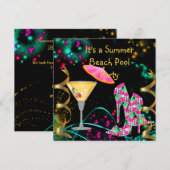 Summer Pink Black Beach Pool Party Kaart (Voorkant / Achterkant)