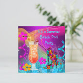 Summer Pink Blauwgroen Beach Pool Cocktail Party 3 Kaart (Staand voorkant)