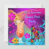 Summer Pink Blauwgroen Beach Pool Cocktail Party 3 Kaart (Voorkant)