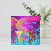 Summer Pink Blauwgroen Beach Pool Cocktail Party Kaart (Staand voorkant)