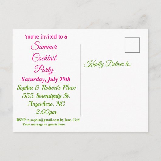Summer Pink Cocktail Party Uitnodiging (Achterkant)