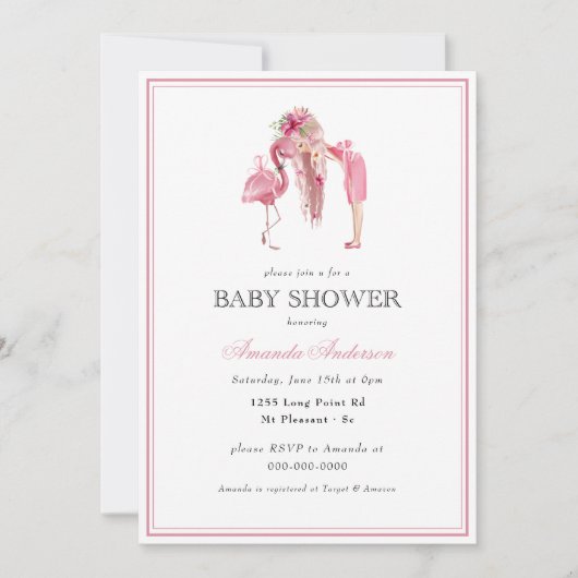 Summer Pink Flamingo Modern Girl Baby shower Kaart (Voorkant)