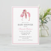 Summer Pink Flamingo Modern Girl Baby shower Kaart (Staand voorkant)