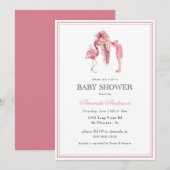 Summer Pink Flamingo Modern Girl Baby shower Kaart (Voorkant / Achterkant)