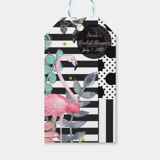 Summer Pink Flamingo Polka Dot Fun Funky Party Cadeaulabel (Voorkant)