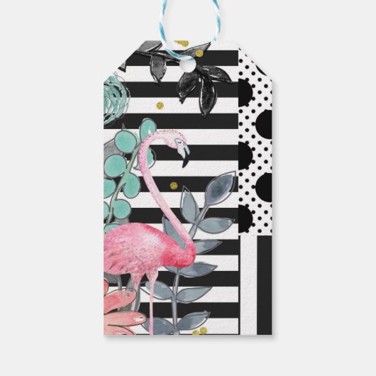 Summer Pink Flamingo Polka Dot Fun Funky Party Cadeaulabel (Achterkant)