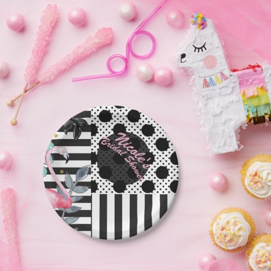 Summer Pink Flamingo Polka Dot Fun Funky Party Papieren Bordje (Feest)
