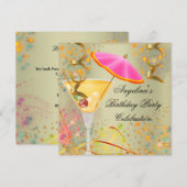 Summer Pink Gold Birthday Colorful Cocktail Kaart (Voorkant / Achterkant)