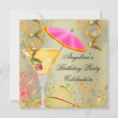 Summer Pink Gold Birthday Colorful Cocktail Kaart (Voorkant)