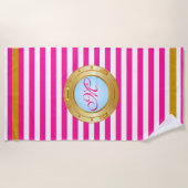 Summer Pink Gold Stripes Monogramed Strandlaken (Voorkant)