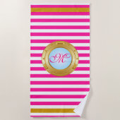 Summer Pink Gold Stripes Monogramed Strandlaken (Voorkant)