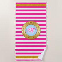 Summer Pink Gold Stripes Monogramed