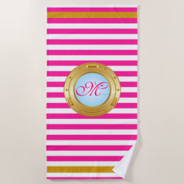 Summer Pink Gold Stripes Monogramed Strandlaken