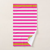 Summer Pink Gold Stripes Monogrammed Beach Bad Handdoek (Handdoek)