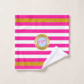 Summer Pink Gold Stripes Monogrammed Beach Bad Handdoek (Wasdoekje)