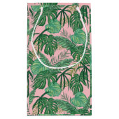 Summer Pink & Green Tropical Leaves Small Gift Bag Klein Cadeauzakje (Achterkant)