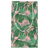 Summer Pink & Green Tropical Leaves Small Gift Bag Klein Cadeauzakje (Voorkant)