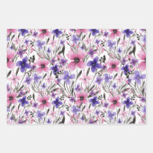 Summer Pink Green Waterverf Blooming Flowers Inpakpapier Vel (Voorkant 3)