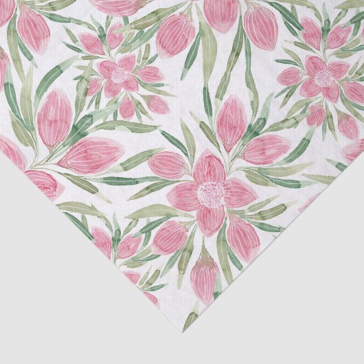 Summer Pink Green Waterverf Blooming Flowers Tissuepapier (Detail)