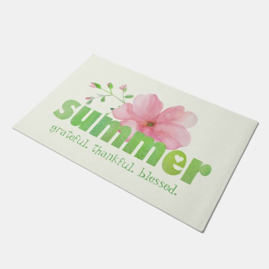 Summer Pink Green Waterverf Floral Deurmat (Schuin)