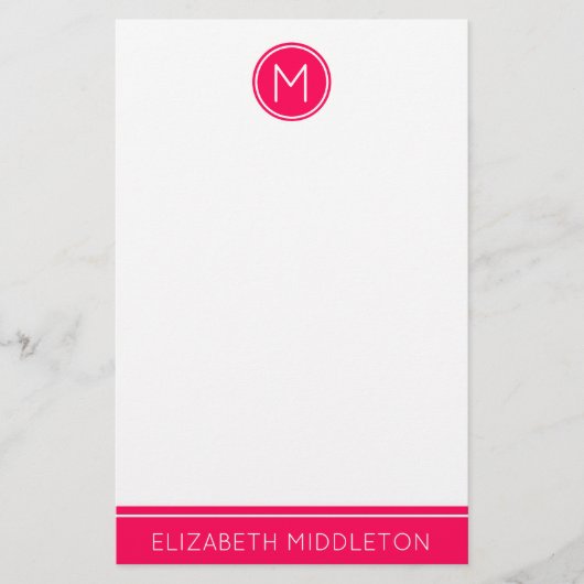 Summer Pink Monogram op White Briefpapier (Voorkant)