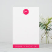 Summer Pink Monogram op White Briefpapier (Staand voorkant)