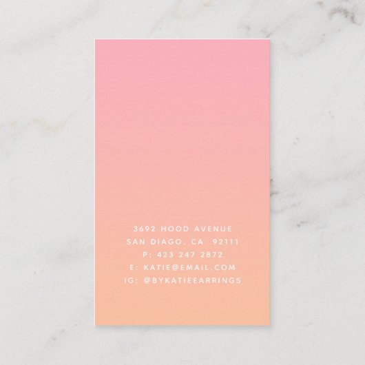 Summer Pink Oranje Ombre Earring Display Card Visitekaartje (Achterkant)