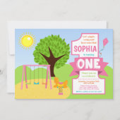 Summer Pink Playground Park 1st Birthday Kaart (Voorkant)