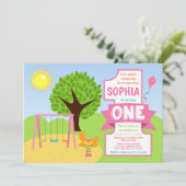 Summer Pink Playground Park 1st Birthday Kaart (Staand voorkant)
