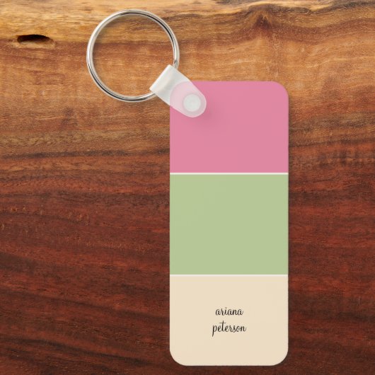 Summer Pink, Sage Green & Script Naam Sleutelhanger (Voorkant)