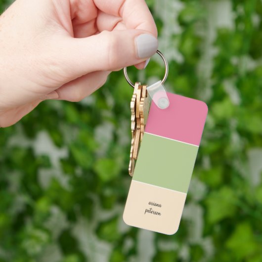 Summer Pink, Sage Green & Script Naam Sleutelhanger (Hand)