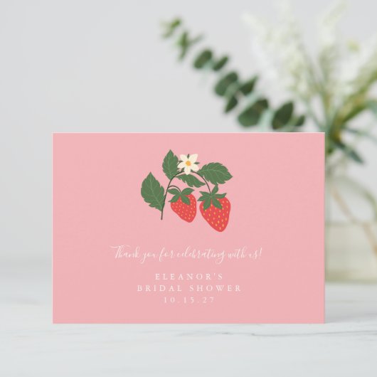 Summer  Pink Strawberry Boho Vrijgezellenfeest Bedankkaart (Staand voorkant)