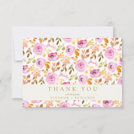 Summer Pink Waterverf Floral Custom Wedding Bedankkaart (Voorkant)