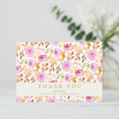 Summer Pink Waterverf Floral Custom Wedding Bedankkaart (Staand voorkant)