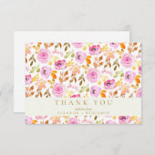 Summer Pink Waterverf Floral Custom Wedding Bedankkaart (Voorkant / Achterkant)