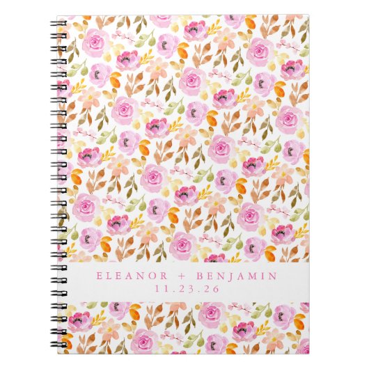 Summer Pink Waterverf Floral Custom Wedding Notitieboek (Voorkant)