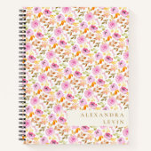 Summer Pink Waterverf Floral Personal Name Notitieboek (Voorkant)