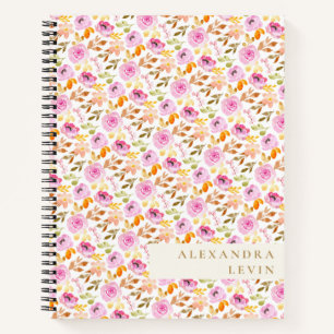 Summer Pink Waterverf Floral Personal Name Notitieboek