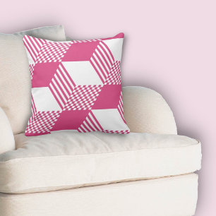 Summer Pink & White Stripe Diamond Checker Kussen