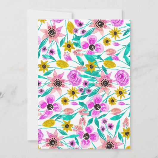 Summer Pink Yellow Floral Waterverf Afstuderen Kaart (Achterkant)