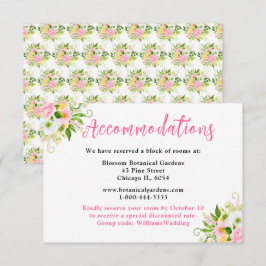 Summer Pink Yellow Floral Wedding Accommodations Informatiekaartje