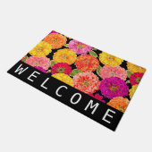 Summer Pink Yellow Zinnias Floral Welcome Deurmat (Schuin)